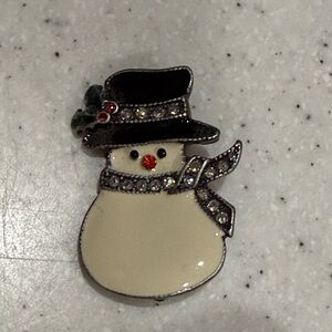 Snowman Enamel Pin Brooch with Rhinestone Accents